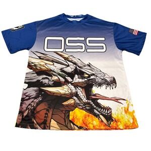 Jersey Dragon Graphic Blue White Large Compass‎ Sports OSS Jensen Fire Breathin